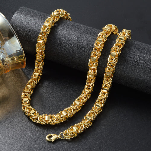 Double-Layer Cross Weave Byzantine King Chain Heavy-Duty Cutout Link Band Thick Necklace Western Hip-Hop Moto Necklace Bracelet Set