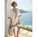 Bohemian Print V-Neck Loose Beach Dress, Summer Sun Protection