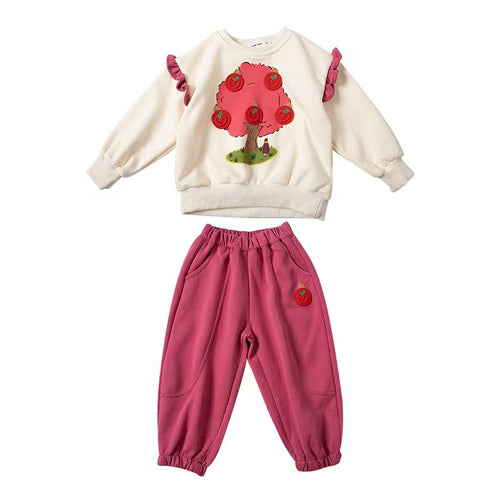 Girls' Apple Print Long Sleeve Set