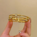 Vintage Imitation Pearl Multi-Layer Bangle Light Luxury Retro Elegant Bracelet Niche Unique Design Detail Hand Jewelry