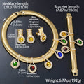 18K 4th Color Crystal Plain Gold Necklace Bracelet Set Earrings Ring Women Jewelry Set Gold Plated Personality Statement Breeze