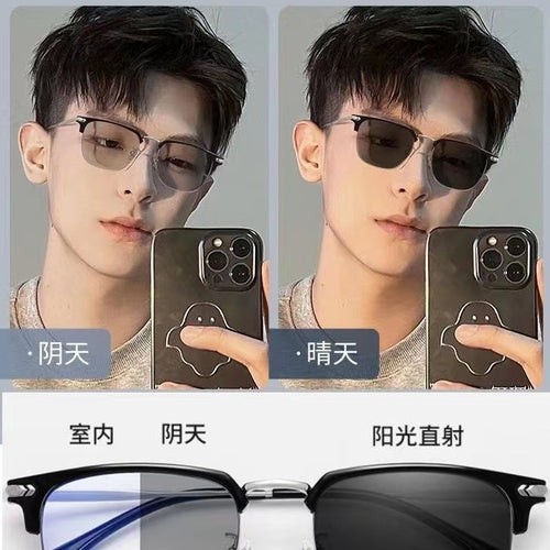 New Half-Rim Blue-Light Glasses Men Korean Retro Formal Prescription Glasses Frame Fashionable Trendy Photochromic Plano
