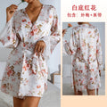 菲韵跨境亚马逊热卖秋款女士睡袍性感蕾丝开衫居家服浴袍睡衣389