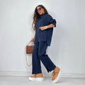 Solid Long Sleeve + Pants Two-Piece Casual Set, 2025