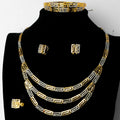 Vintage Statement Retro Multi-Layer Square Piece Spliced Necklace Bracelet Set Earrings Ring Set Two-Tone Design Detail Jewelry