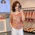 Summer Fashion Jacquard 3/4 Sleeve V-Neck Lightweight Shirt