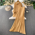 Casual Slimming Long Sleeve Lightweight Loose Dress + Shirt + Camisole 2-Piece Set