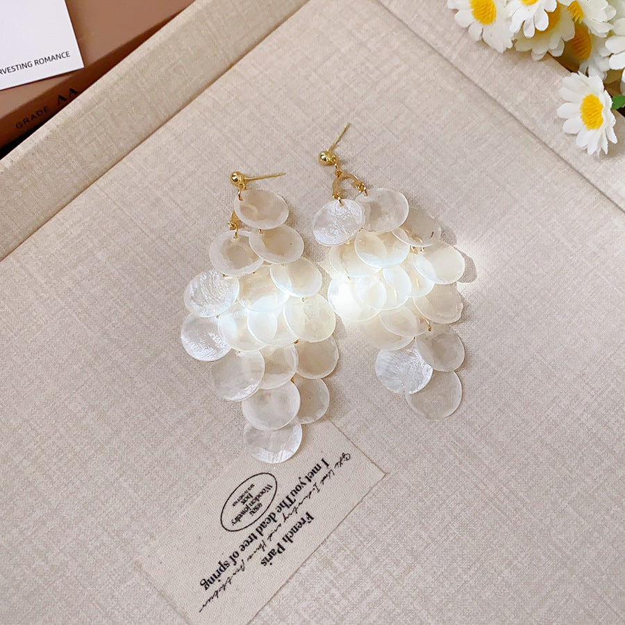 Shell Circle Tassel Stud Earrings - view 6