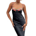 Amazon Hot Seller Sexy Embroidered Lace Camisole Solid Long Dress