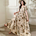 Rayon Floral Off-Shoulder Elastic Waist Bohemian Beach Dress