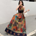 Women's Summer Ethnic Vacation Sleeveless Floral Printed Swing Dress + Camisole + Ski - 4-1#