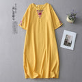Cotton Linen Heavy Embroidery Plus Size Breathable Mid-Length Dress