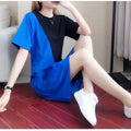 Color-Block Short Sleeve Fitted Mid-Length Dress, Commute Style