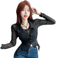Women's French Retro Sheer Knit Irregular Cardigan