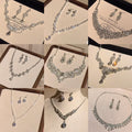 Banquet Luxury ~ Rhinestone Geometric Teardrop Stud Earring Necklace Set Fashionable Clavicle Chain Light Luxury Premium Necklace Women