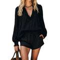 Casual Versatile Linen Cotton Long Sleeve V-Neck Ruffle Loose Shirt