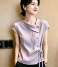 Summer Elegant Slimming Short Sleeve Tie-Front Asymmetric Shirt