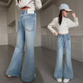Girls' Light Wash Slightly Flared Jeans - Spring