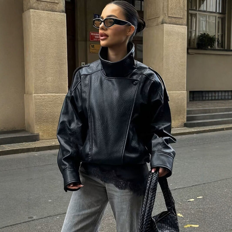 Women's Retro Stand Collar Loose Cropped Jacket 2026 | Trendy Jacket - Black