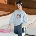 Girls' Crew Neck Hoodie and Jeans Two-Piece Set