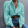 Women's Spring-Summer Casual Fashion Puff Sleeve Hollow-Out Loose Cardigan + Shirt 20 - White
