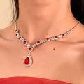 Red Teardrop Cubic Zirconia Necklace Evening Gown Set Accessory Clavicle Chain 2026 New Bestseller Choker Light Luxury Necklace
