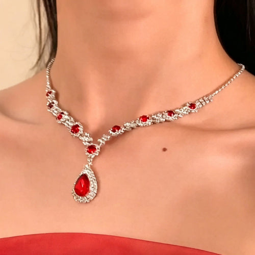 Red Teardrop Cubic Zirconia Necklace Evening Gown Set Accessory Clavicle Chain 2026 New Bestseller Choker Light Luxury Necklace