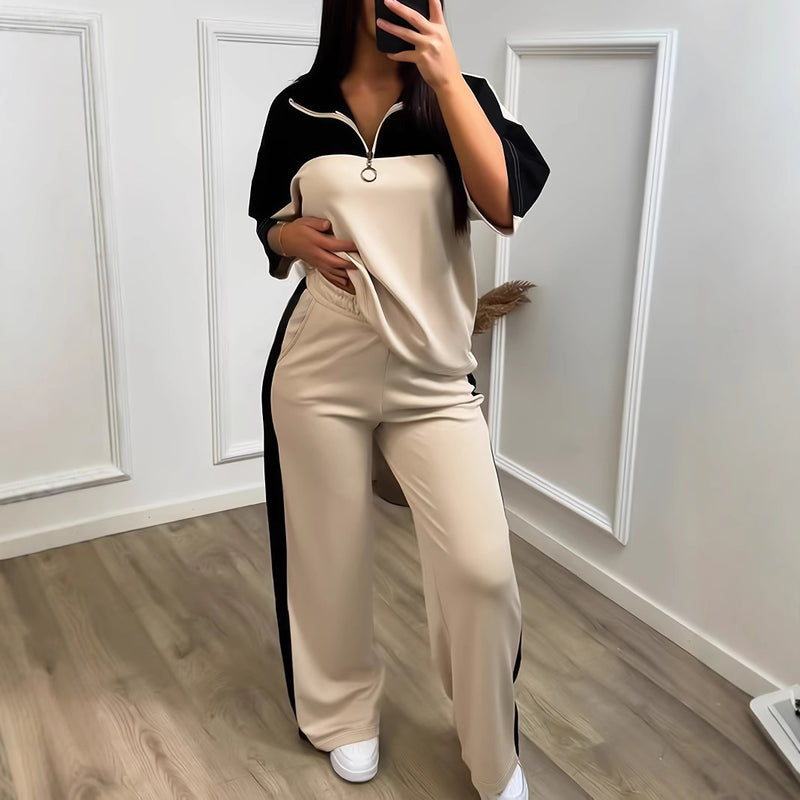 Spring-Summer Sporty Casual Wide Leg Pants 2-Piece Set