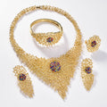 Overseas Western Dubai 18K Set Inlay Rhinestone Necklace Earrings Set Ring Bracelet Set India Bride Jewelry Set