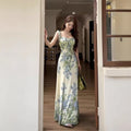 French Monet Garden Green Ruffle Dress, Seaside Vacation