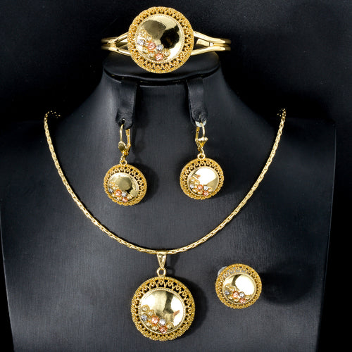 Overseas Fashionable Versatile Overseas Clavicle Chain Round Niche Design Necklace Bracelet Set Earrings Ring Women Jewelry Set