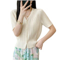Women's Spring-Summer Versatile Short Sleeve Pleated Lightweight Cardigan + Jacket 20 - Yellow-Green