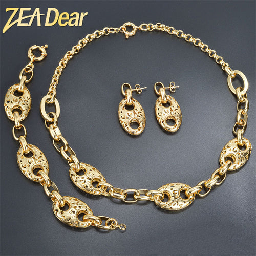 New Import Statement Pig Nose Chunky Chain Necklace Bracelet Set Earrings Set Premium Western Fashionable Clavicle Chain