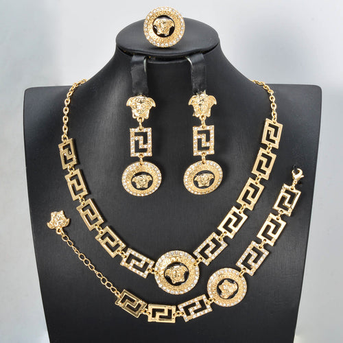 Overseas Export Western 18K Retro Portrait Cutout Chain Necklace Bracelet Set Earrings Ring Middle East Women Set