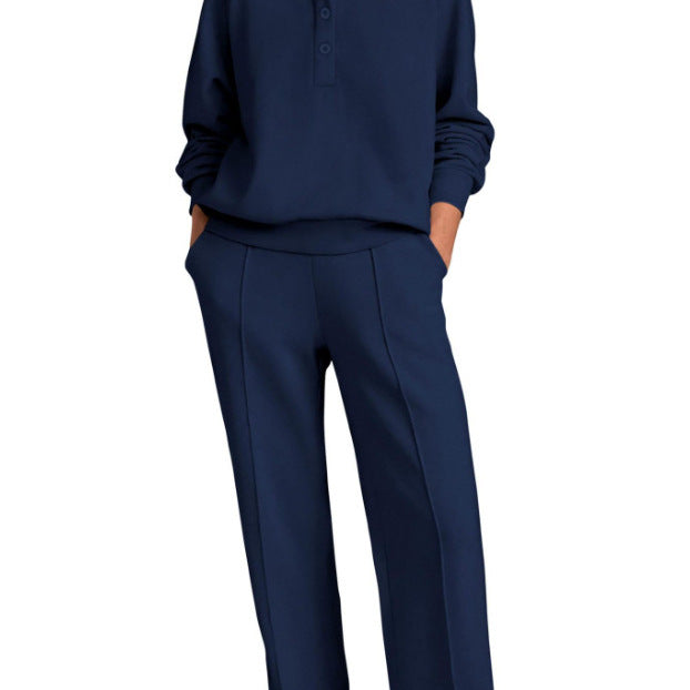 Casual Fashion Long Sleeve Lapel Collar Wide Leg Pants + Top Set