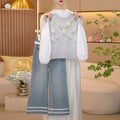 Girls' Flower Shirt Vest Jeans Pastoral Four-Piece Set