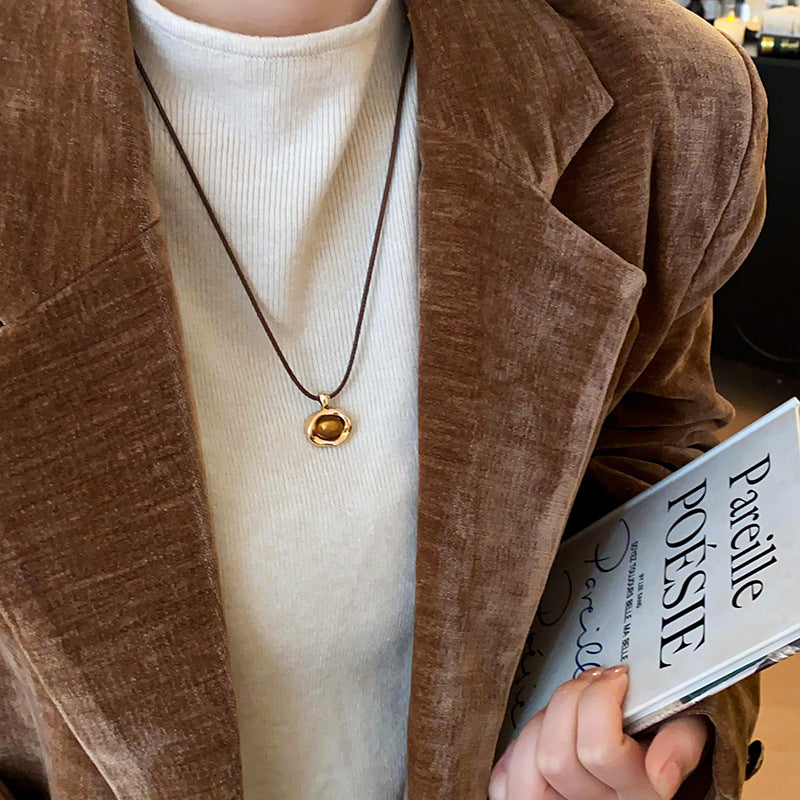 Vintage Brown Tiger's Eye Round Necklace - view 8