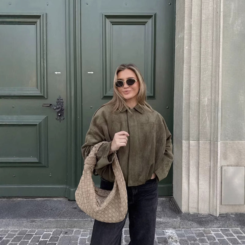 Women's Spring Fashion Batwing Sleeve Top 2026 | Casual Blouse - Green Jacket