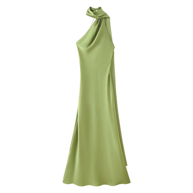 Halter Neck Backless Maxi Dress - Slim Fit Ribbon Tie Summer Dress Women