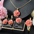 Western 18K Gold Overseas 3D Romantic Rose Flower Personality Necklace Bracelet Set Earrings Ring Knot Wedding Banquet Set