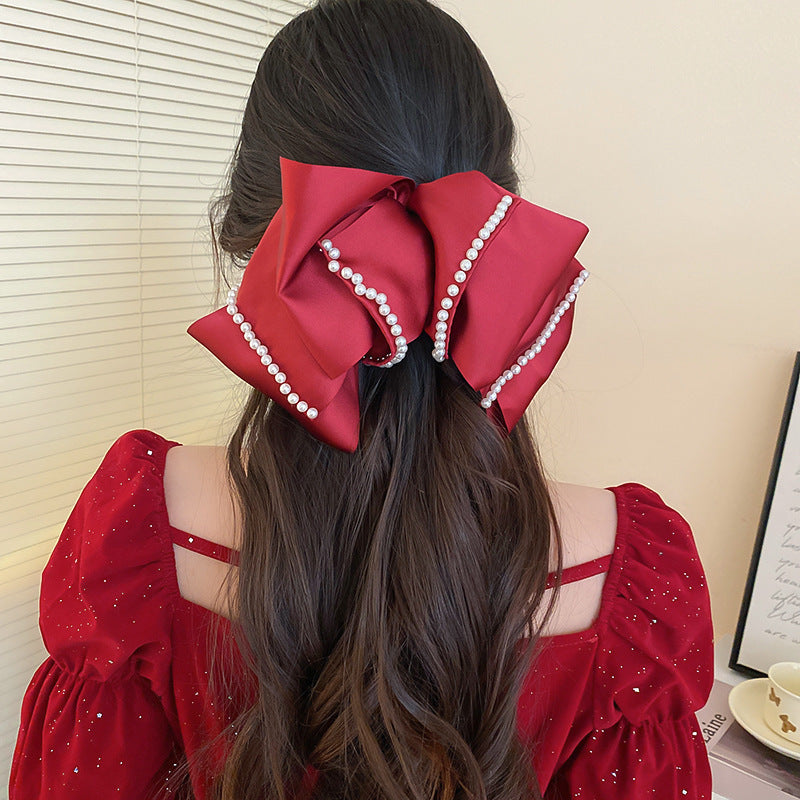 Red Bow Pearl Flower Hair Clip - view 3