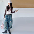 Girls' Lace Trim Faux Layered Vest Star Denim Set