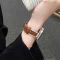 Fits Apple watchs11 Watch Band New Metal Bangle Lychee Texture Spliced Leather s10 / 9 / 8 Wrist Strap Women