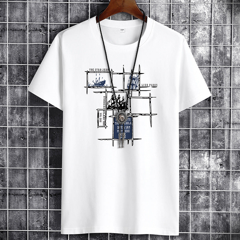 white large size men's short-sleeved t-shirt new half-sleeved clothes trendy body shirts for men and