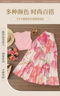 Summer French Slimming Printed Fitted Pleated Skirt + Top Set