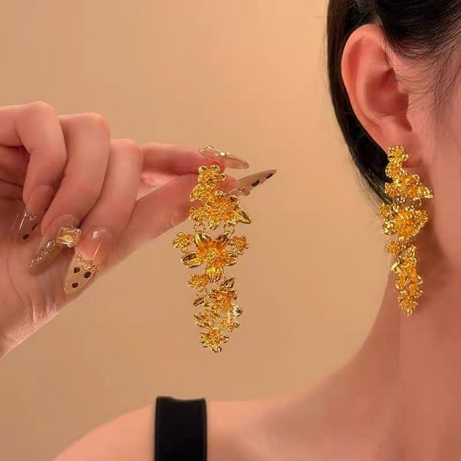 French Gold Butterfly Flower Stud Earrings - view 4