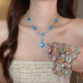 Star River Draping Color Gem Teardrop Full Diamond Necklace Light Luxury Niche Clavicle Chain Banquet Luxury Gathering Jewelry Set