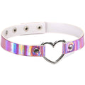 Overseas Style 1.8CM Leather Bead Collar Harajuku Holographic PU Leather Peach Heart Bead Collar Women Neck With Collarbone Necklace N6273