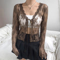 Women's Vintage Lace Jacquard Tie Front Cardigan