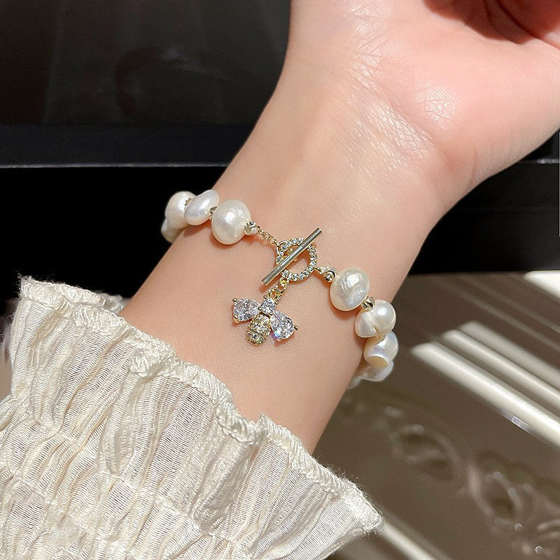 French Rhinestone Pearl Bee Bracelet - view 2